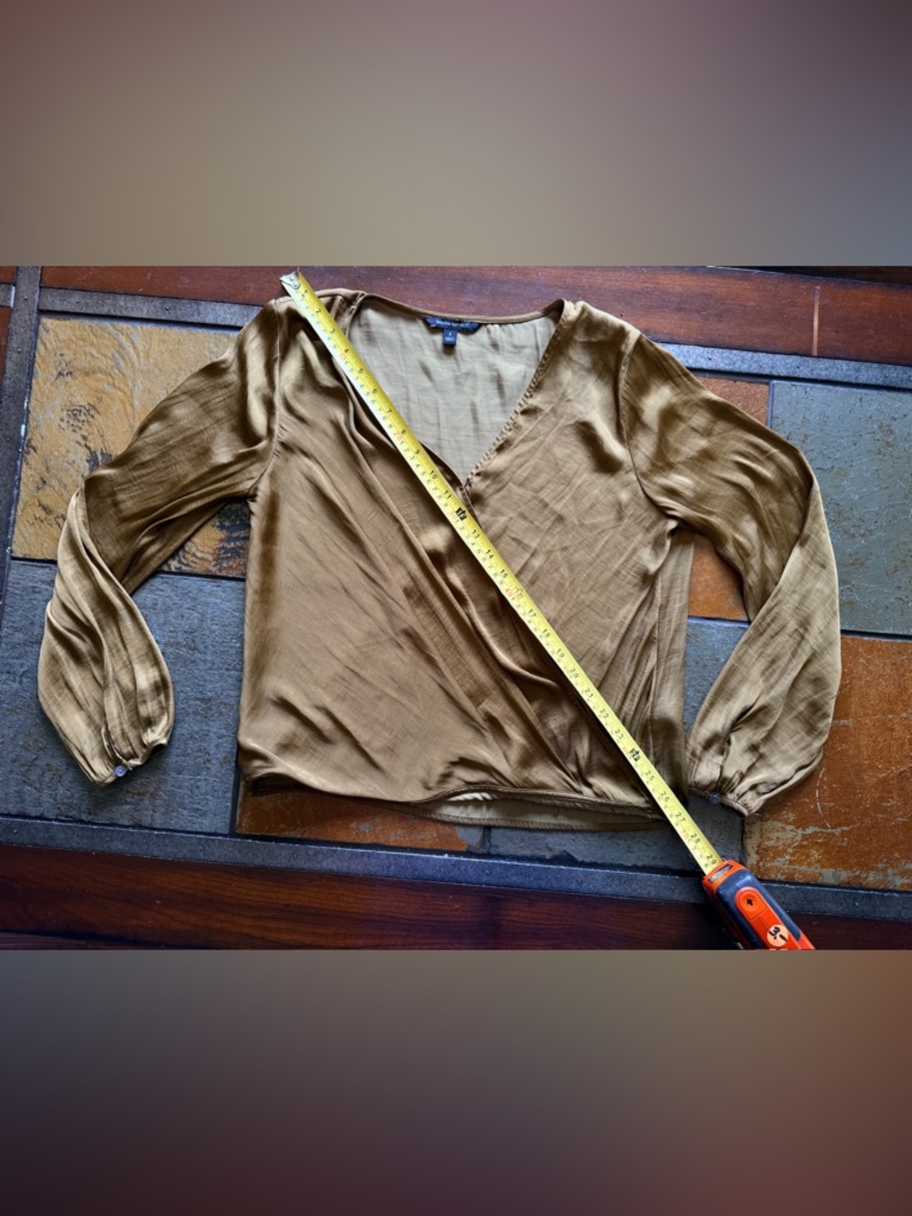 Banana republic brown bronze metallic wrap blouse small preppy feminine light S